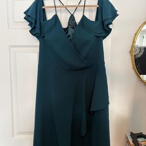 City Chic Elegant Teal Ruffle Sleeve Dress